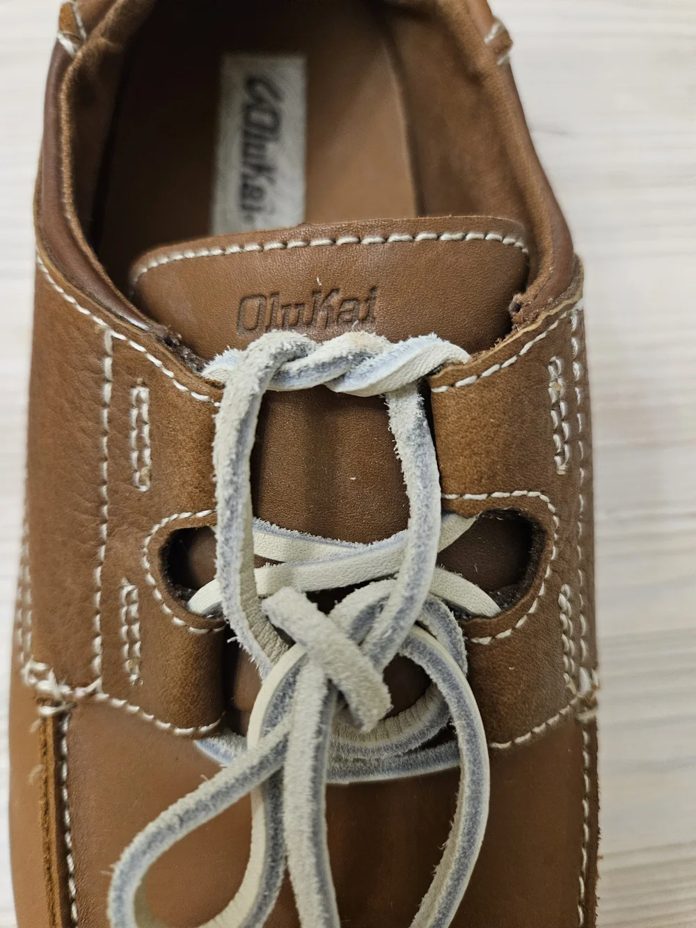 OluKai Men's Chestnut Brown Leather Boat Shoes